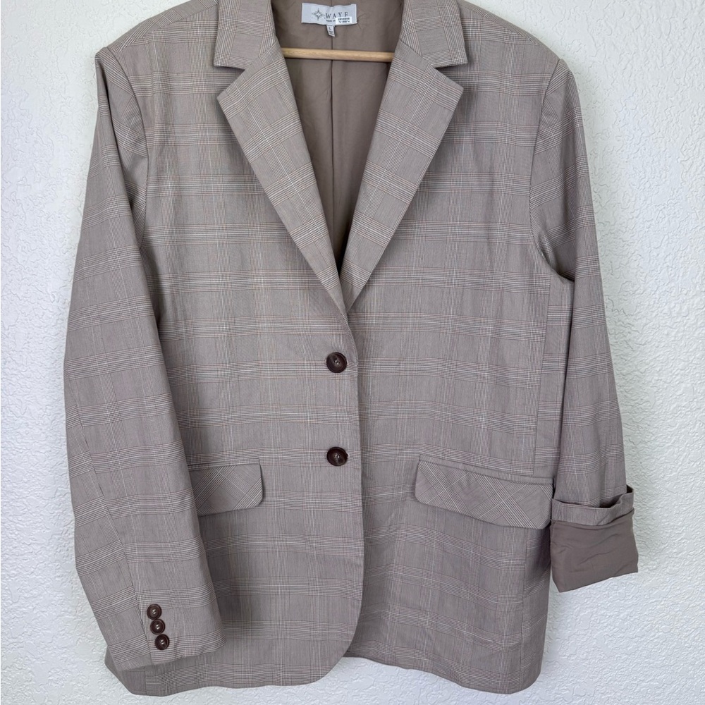WAYF Plaid Blazer in Taupe Size L